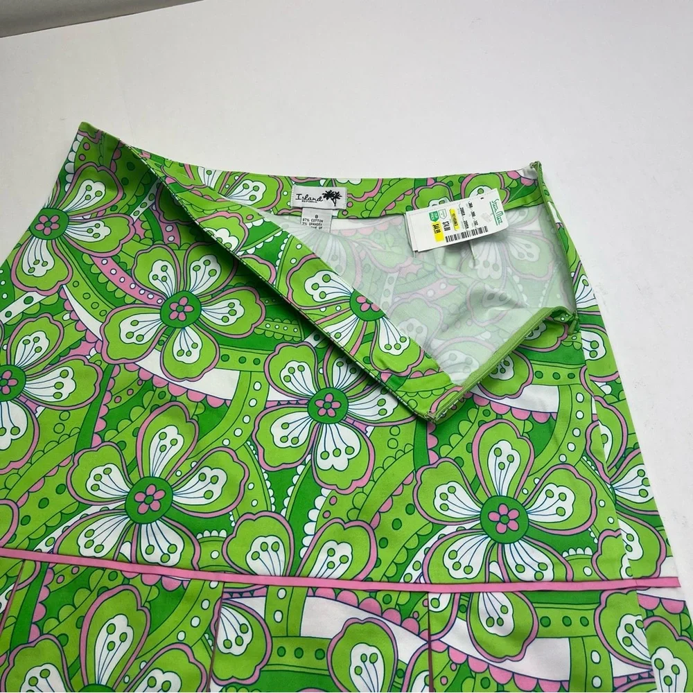 Island Republic Green Pink White Floral Skirt‎ Womens Size 8 Preppy Side Zip NEW